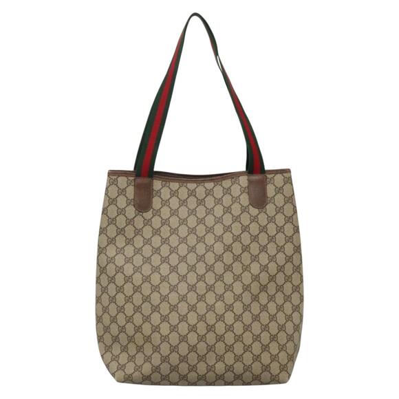 GUCCI GG Supreme Web Sherry Line Tote Bag Pvc Beige Gold 16 002 16 002 - Picture 3 of 16